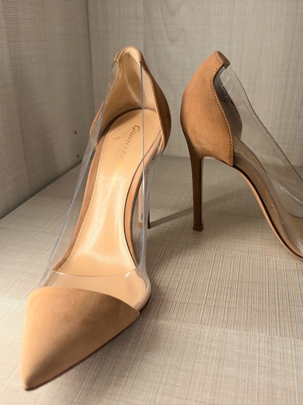 Gianvito Rossi Clear and Nude Suade Pointed Toe Heels - Excellent condition!